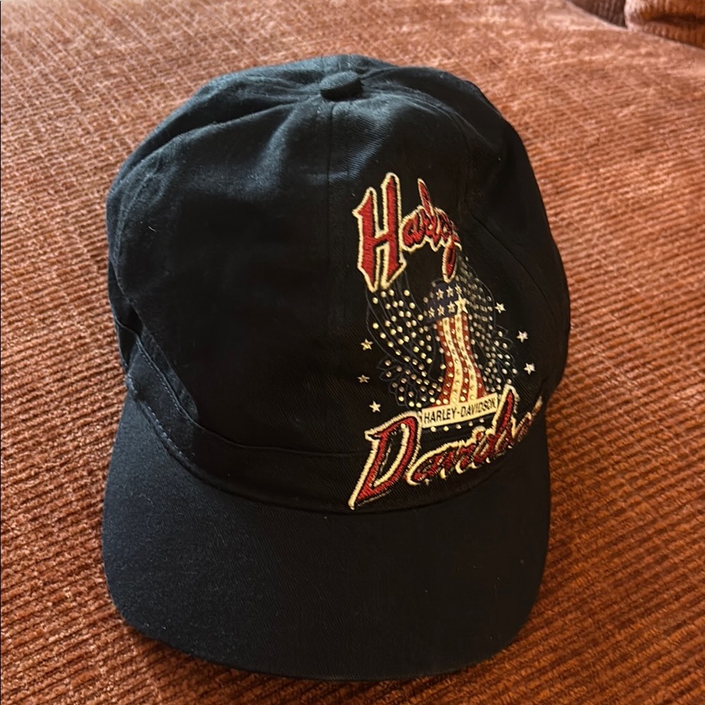Harley-Davidson Black Hat with Red and silver rhinestone Detailing